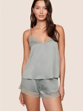 Eberjey Sage Lace-Trim Silk Cami & Short Set